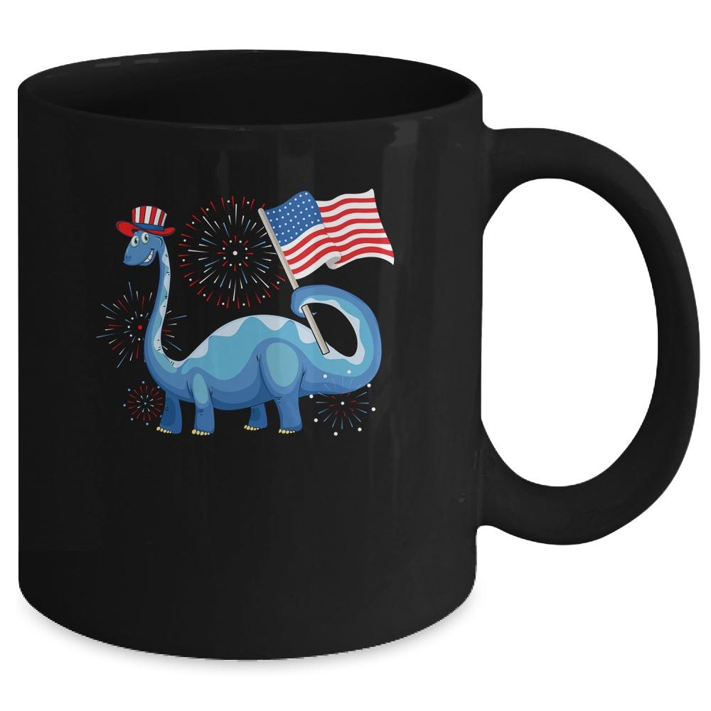 T Rex American Flag 4th Of July Funny Dinosaur Boys Kids Mug-Coffee Mug-
