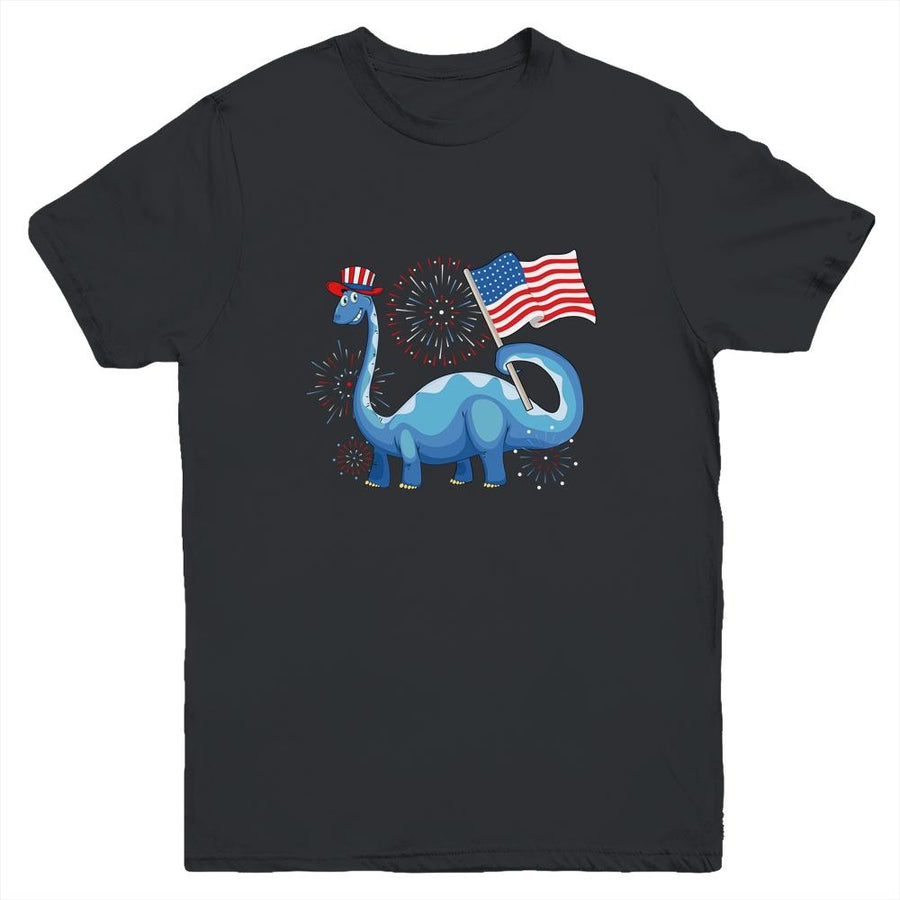 T Rex American Flag 4th Of July Funny Dinosaur Boys Kids Youth-Youth Shirt-Youth T-Shirt-Black