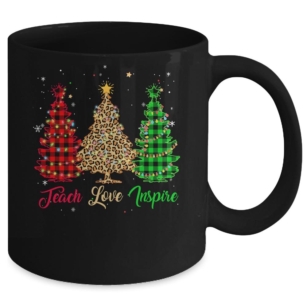 Teach Love Inspire Teacher Christmas Tree Red Plaid Leopard Mug-Coffee Mug-Mug-Black