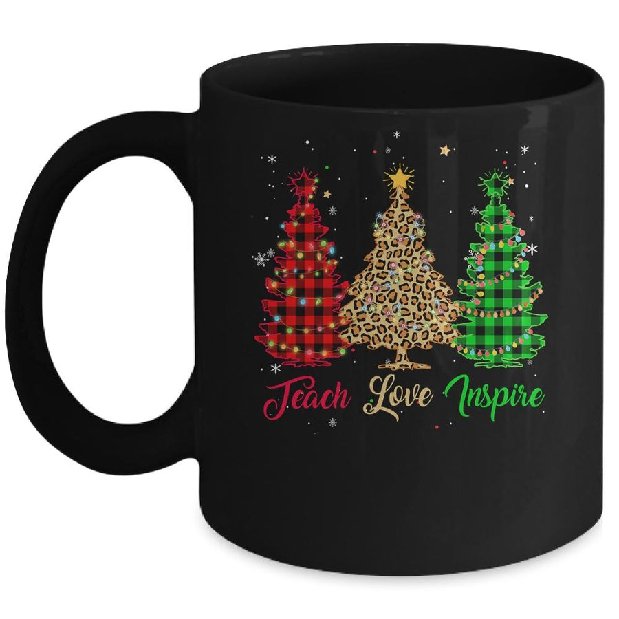 Teach Love Inspire Teacher Christmas Tree Red Plaid Leopard Mug-Coffee Mug-Mug-Black