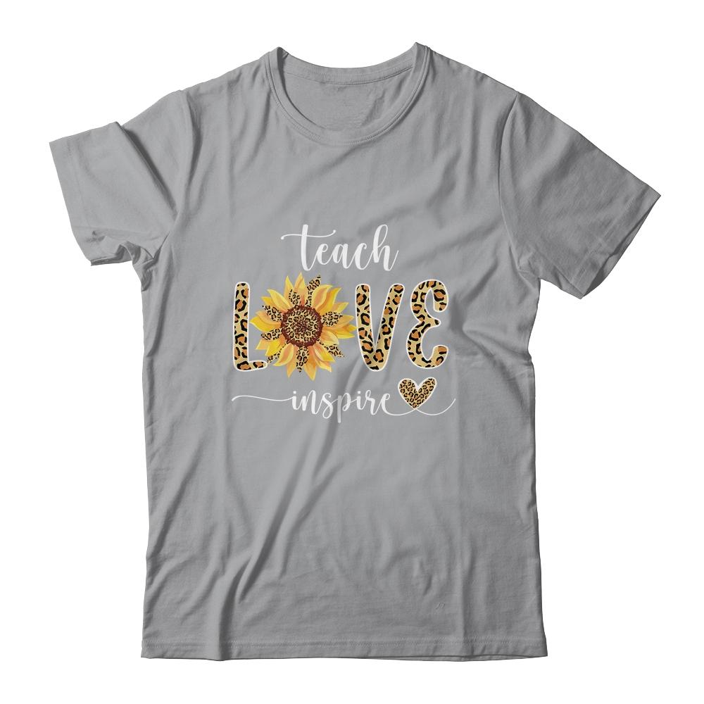 Teach Love Inspire Teacher Cute Sunflower Leopard Cheetah-T-Shirt & Hoodie-Classic T-Shirt-Sport Grey