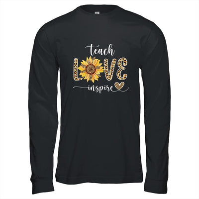 Teach Love Inspire Teacher Cute Sunflower Leopard Cheetah-T-Shirt & Hoodie-Long Sleeve T-Shirt-Black