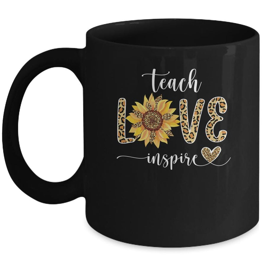 Teach Love Inspire Teacher Cute Sunflower Leopard Cheetah Mug-Coffee Mug-Mug-Black