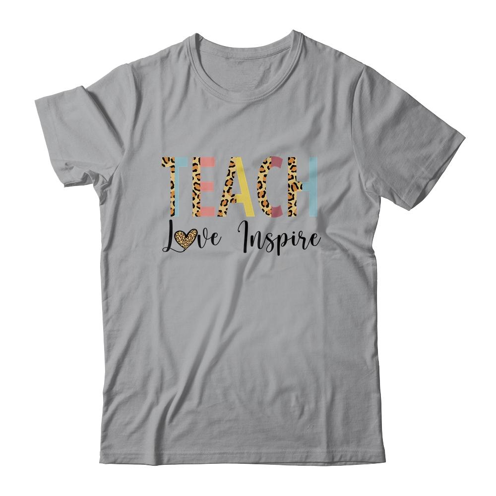 Teach Love Inspire Teacher Leopard Print-T-Shirt & Tank Top-Classic T-Shirt-Sport Grey