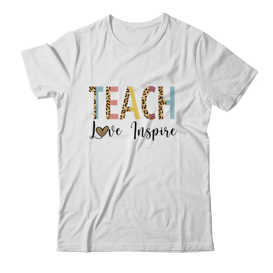 Teach Love Inspire Teacher Leopard Print-T-Shirt & Tank Top-Classic T-Shirt-White