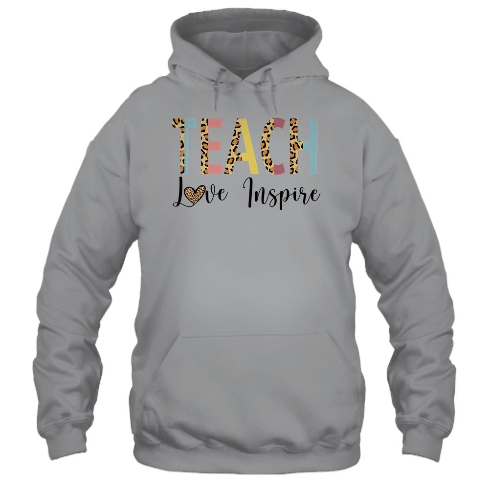 Teach Love Inspire Teacher Leopard Print-T-Shirt & Tank Top-Pullover Hoodie-Sport Grey