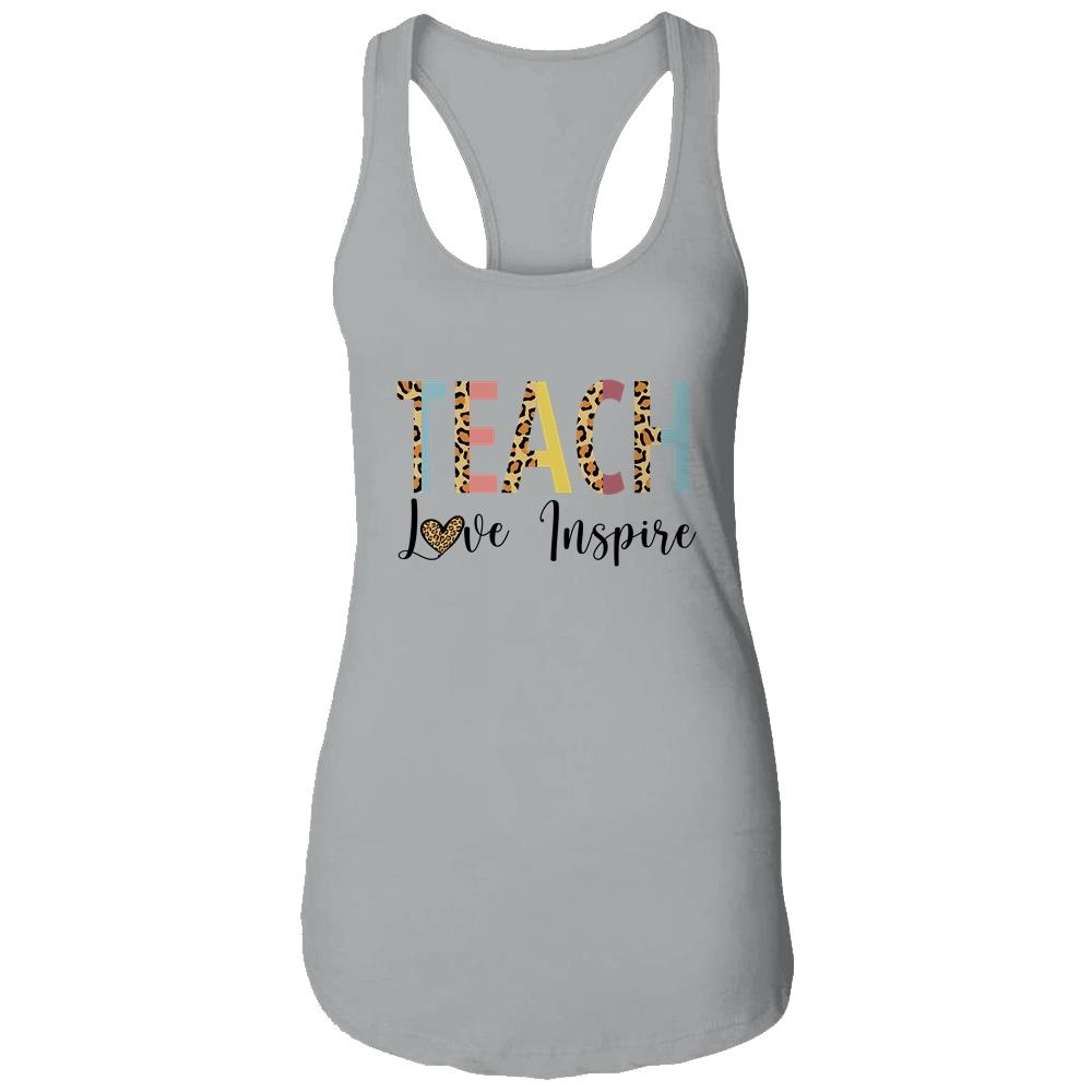 Teach Love Inspire Teacher Leopard Print-T-Shirt & Tank Top-Women's Ideal Racerback Tank-Heather Grey