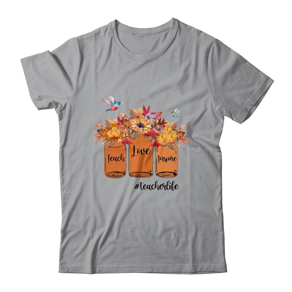Teach Love Inspire Teacher Life Autumn Bottles Fall-T-Shirt & Tank Top-Classic T-Shirt-Sport Grey