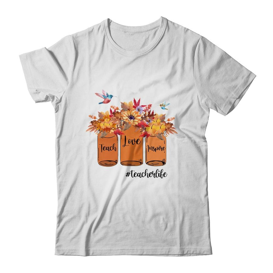 Teach Love Inspire Teacher Life Autumn Bottles Fall-T-Shirt & Tank Top-Classic T-Shirt-White