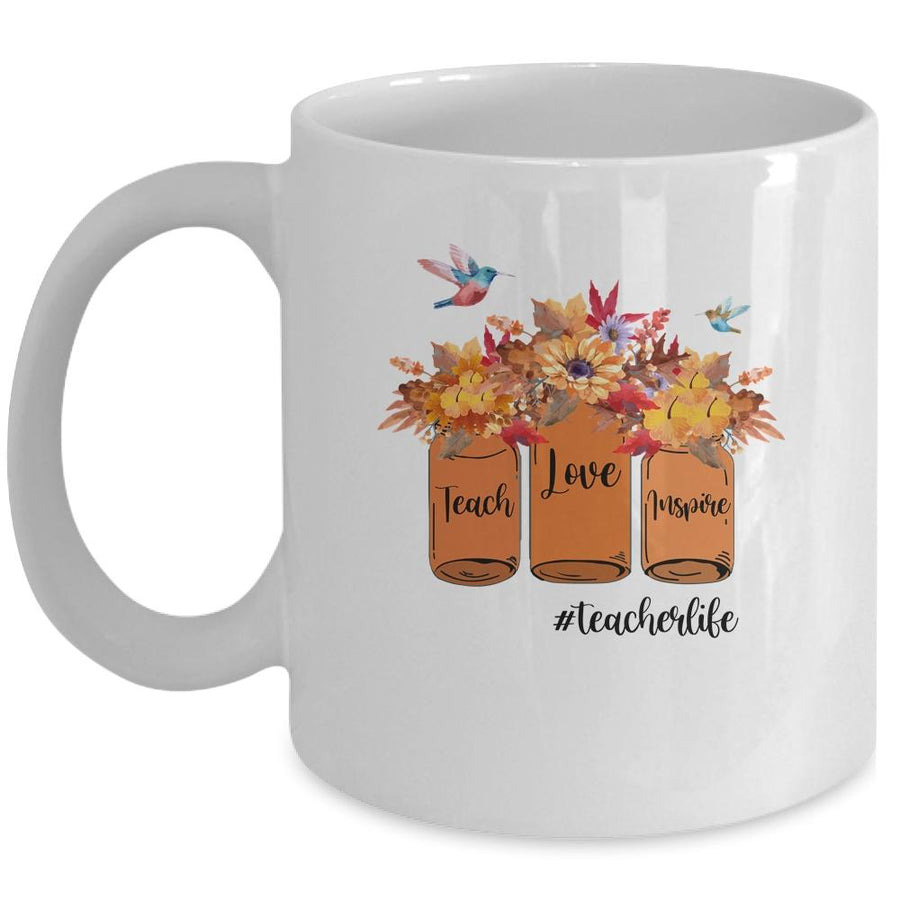 Teach Love Inspire Teacher Life Autumn Bottles Fall Mug-Coffee Mug-Mug-White