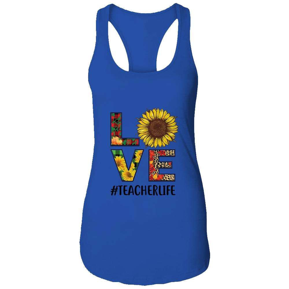 Teacher Life Sunflower Autumn Love Graphic Teacher Life-T-Shirt & Tank Top-Women's Ideal Racerback Tank-Royal