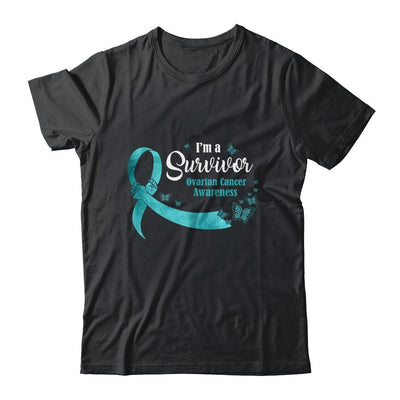 Teal Butterfly I'm A Survivor Ovarian Cancer Awareness-T-Shirt & Hoodie-Classic T-Shirt-Black