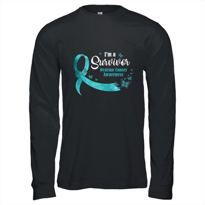 Teal Butterfly I'm A Survivor Ovarian Cancer Awareness-T-Shirt & Hoodie-Long Sleeve T-Shirt-Black