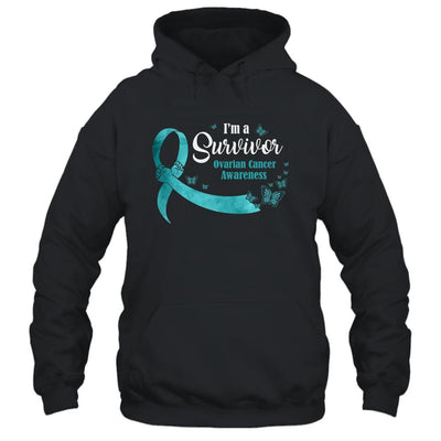 Teal Butterfly I'm A Survivor Ovarian Cancer Awareness-T-Shirt & Hoodie-Pullover Hoodie-Black