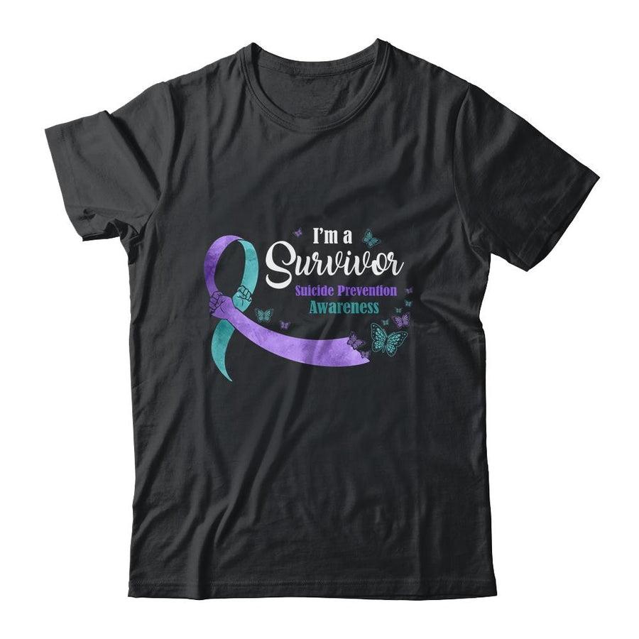 Teal Purple Butterfly I'm A Survivor Suicide Prevention Awareness-T-Shirt & Hoodie-Classic T-Shirt-Black