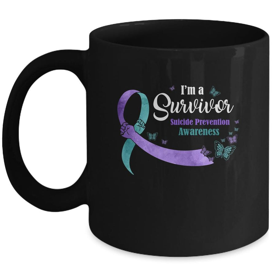 Teal Purple Butterfly I'm A Survivor Suicide Prevention Awareness Mug-Coffee Mug-Mug-Black