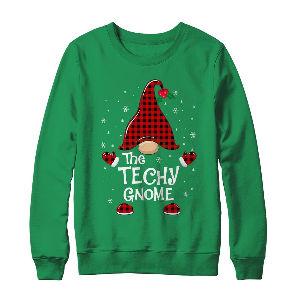 Techy Gnome Buffalo Plaid Matching Christmas Pajama Gift-T-Shirt & Sweatshirt-Crewneck Sweatshirt-Irish Green