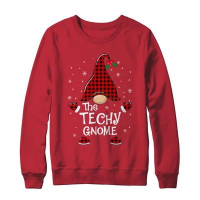Techy Gnome Buffalo Plaid Matching Christmas Pajama Gift-T-Shirt & Sweatshirt-Crewneck Sweatshirt-Red