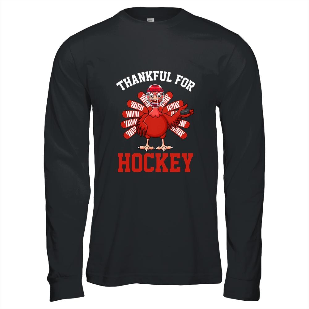 Thankful For Hockey Turkey Thanksgiving-T-Shirt & Hoodie-Long Sleeve T-Shirt-Black
