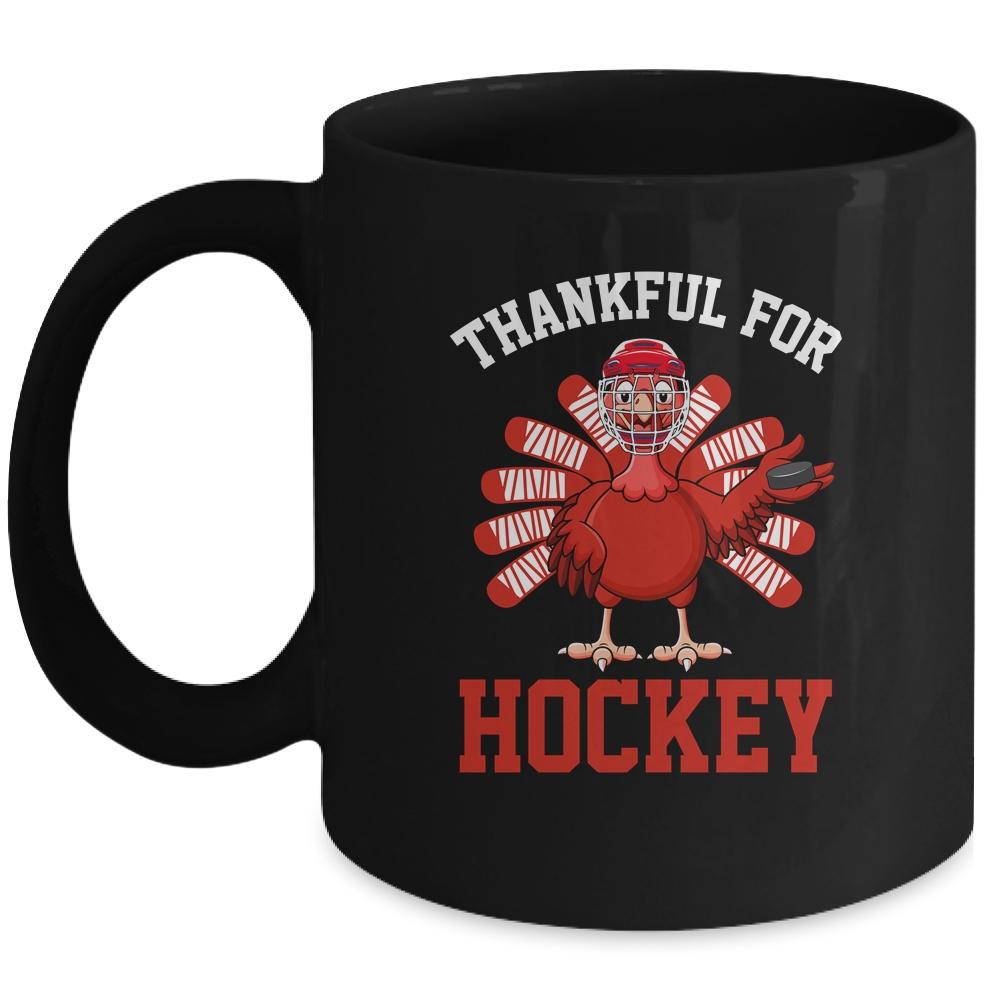Thankful For Hockey Turkey Thanksgiving Mug-Coffee Mug-Mug-Black