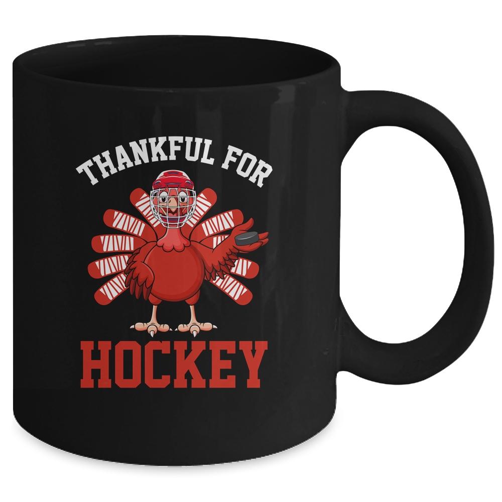 Thankful For Hockey Turkey Thanksgiving Mug-Coffee Mug-Mug-Black