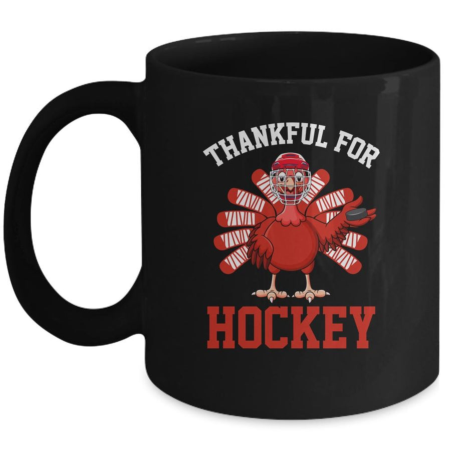 Thankful For Hockey Turkey Thanksgiving Mug-Coffee Mug-Mug-Black