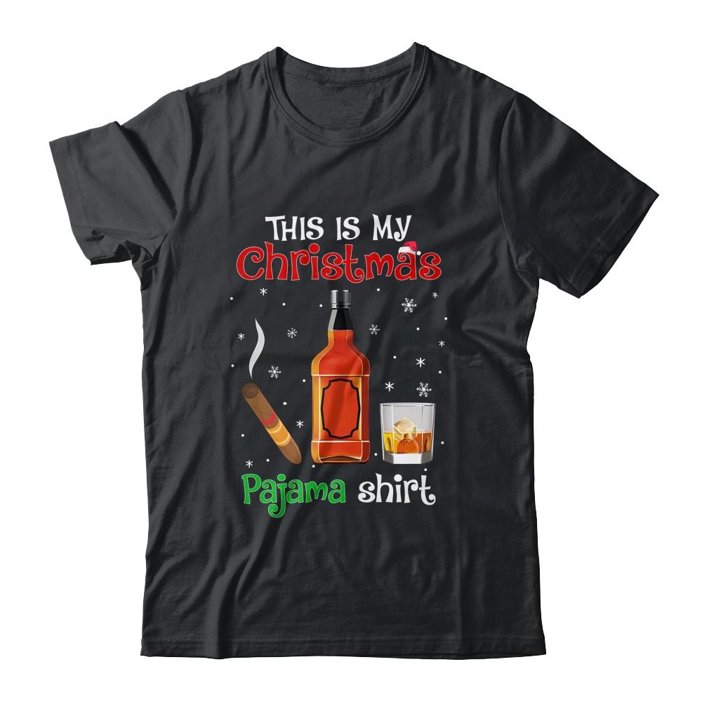 This Is My Christmas Pajama Bourbon Cigar Drinking Funny-T-Shirt & Sweatshirt-Classic T-Shirt-Black