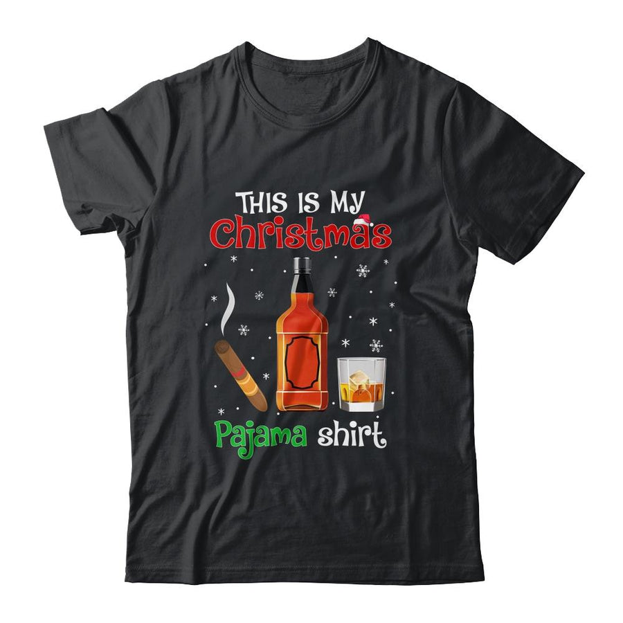 This Is My Christmas Pajama Bourbon Cigar Drinking Funny-T-Shirt & Sweatshirt-Classic T-Shirt-Black