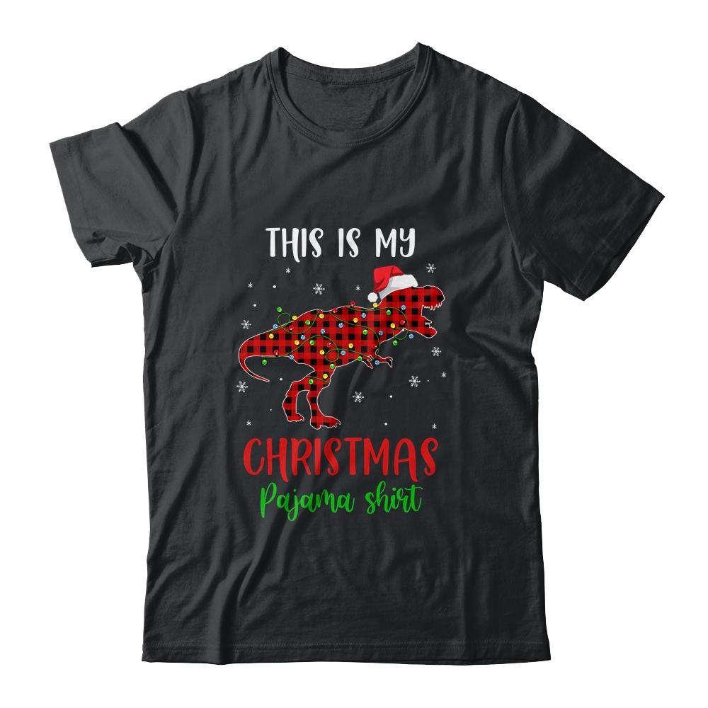 This Is My Christmas Pajama Shirt Dinosaur Red Plaid-T-Shirt & Sweatshirt-Classic T-Shirt-Black