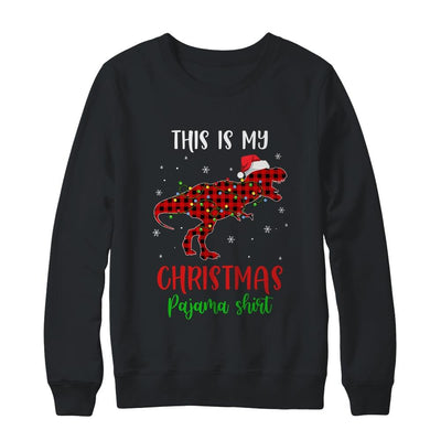 This Is My Christmas Pajama Shirt Dinosaur Red Plaid-T-Shirt & Sweatshirt-Crewneck Sweatshirt-Black