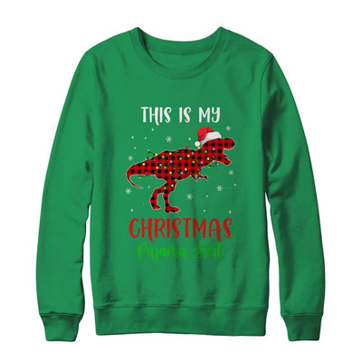 This Is My Christmas Pajama Shirt Dinosaur Red Plaid-T-Shirt & Sweatshirt-Crewneck Sweatshirt-Irish Green