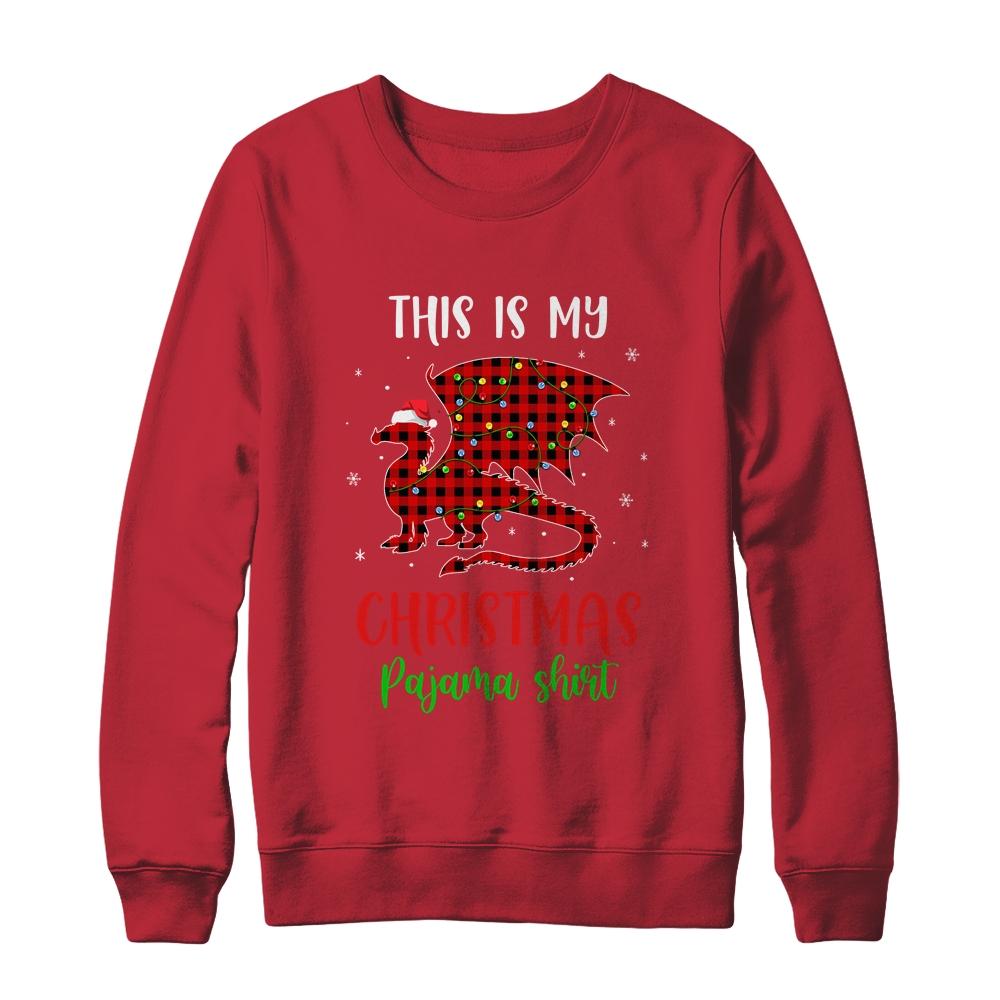 This Is My Christmas Pajama Shirt Dragon Red Plaid-T-Shirt & Sweatshirt-Crewneck Sweatshirt-Red