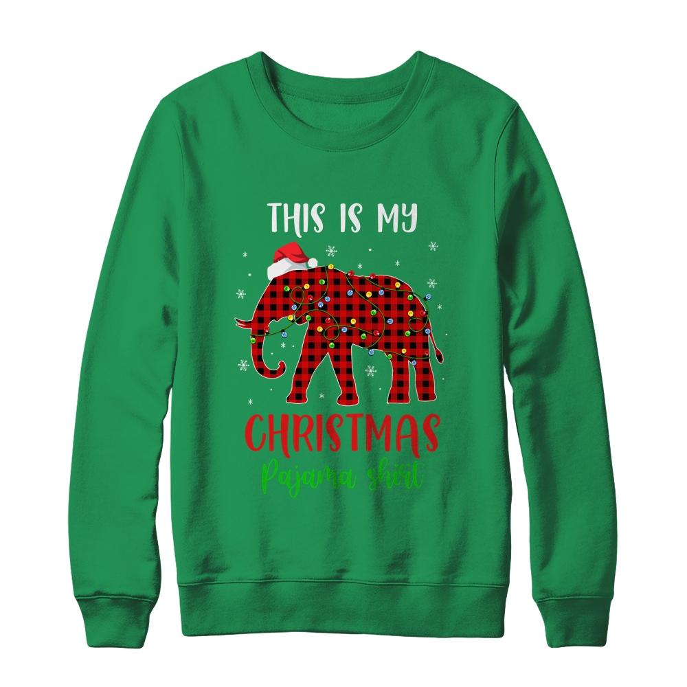 This Is My Christmas Pajama Shirt Elephant Red Plaid-T-Shirt & Sweatshirt-Crewneck Sweatshirt-Irish Green