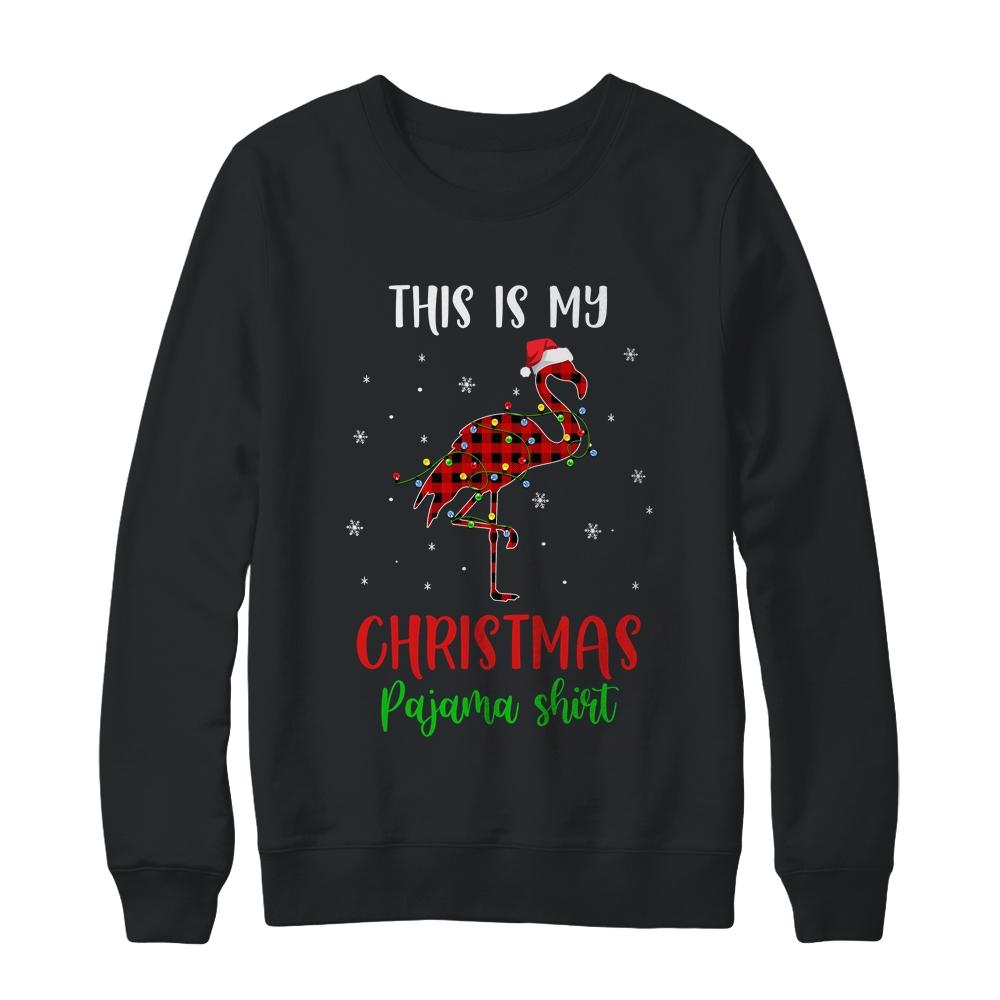 This Is My Christmas Pajama Shirt Flamingo Red Plaid-T-Shirt & Sweatshirt-Crewneck Sweatshirt-Black