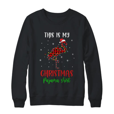 This Is My Christmas Pajama Shirt Flamingo Red Plaid-T-Shirt & Sweatshirt-Crewneck Sweatshirt-Black