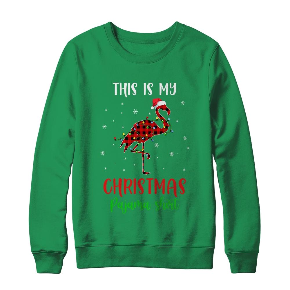 This Is My Christmas Pajama Shirt Flamingo Red Plaid-T-Shirt & Sweatshirt-Crewneck Sweatshirt-Irish Green