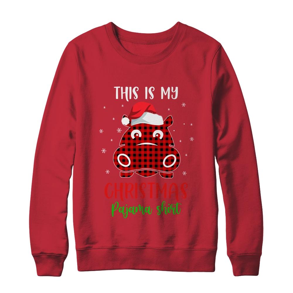 This Is My Christmas Pajama Shirt Hippopotamus Red Plaid-T-Shirt & Sweatshirt-Crewneck Sweatshirt-Red