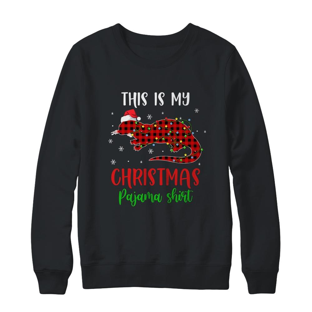 This Is My Christmas Pajama Shirt Otter Red Plaid-T-Shirt & Sweatshirt-Crewneck Sweatshirt-Black
