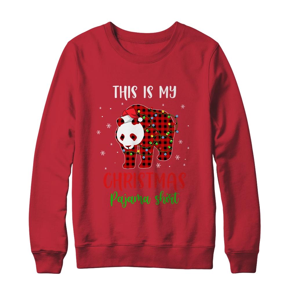 This Is My Christmas Pajama Shirt Panda Bear Red Plaid-T-Shirt & Sweatshirt-Crewneck Sweatshirt-Red
