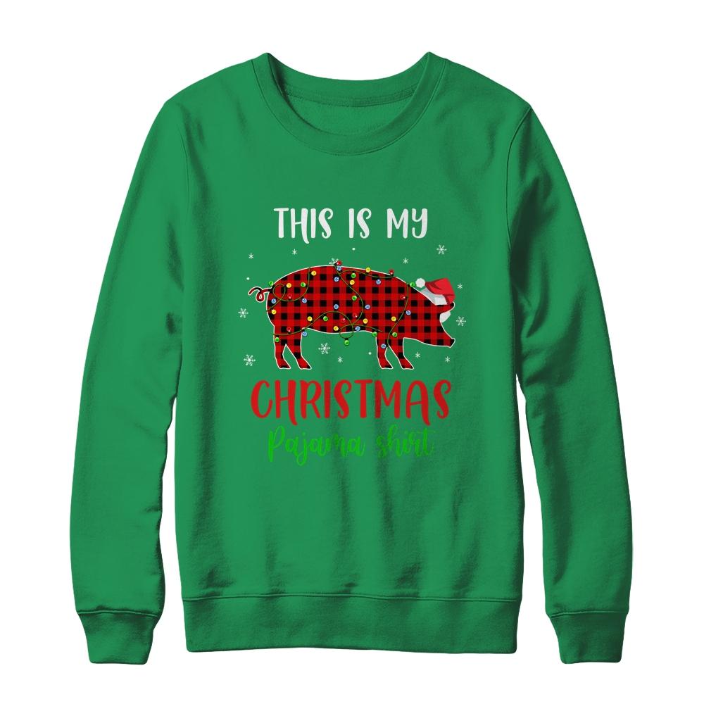 This Is My Christmas Pajama Shirt Pig Red Plaid-T-Shirt & Sweatshirt-Crewneck Sweatshirt-Irish Green
