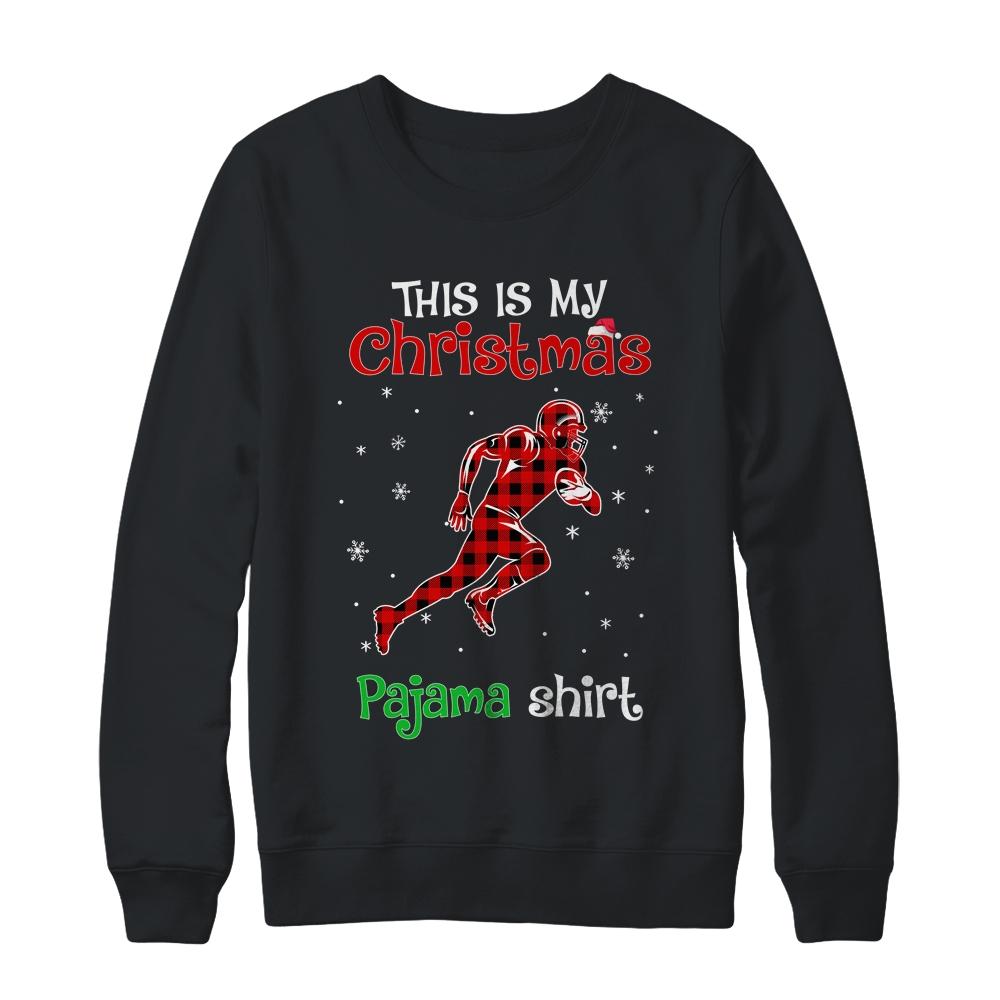 This Is My Christmas Pajama Shirt Red Plaid Football-T-Shirt & Sweatshirt-Crewneck Sweatshirt-Black