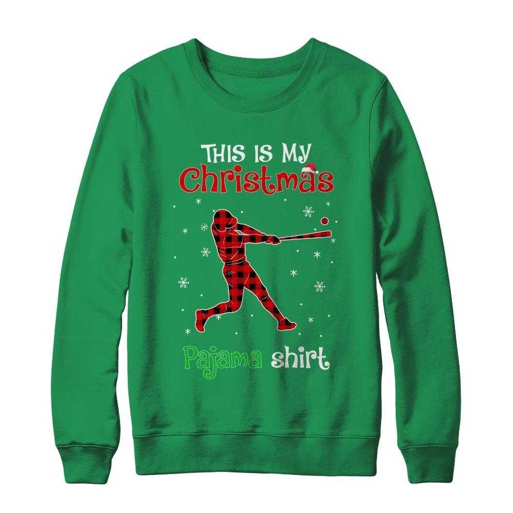 This Is My Christmas Pajama Shirt Red Plaid Softball-T-Shirt & Sweatshirt-Crewneck Sweatshirt-Irish Green