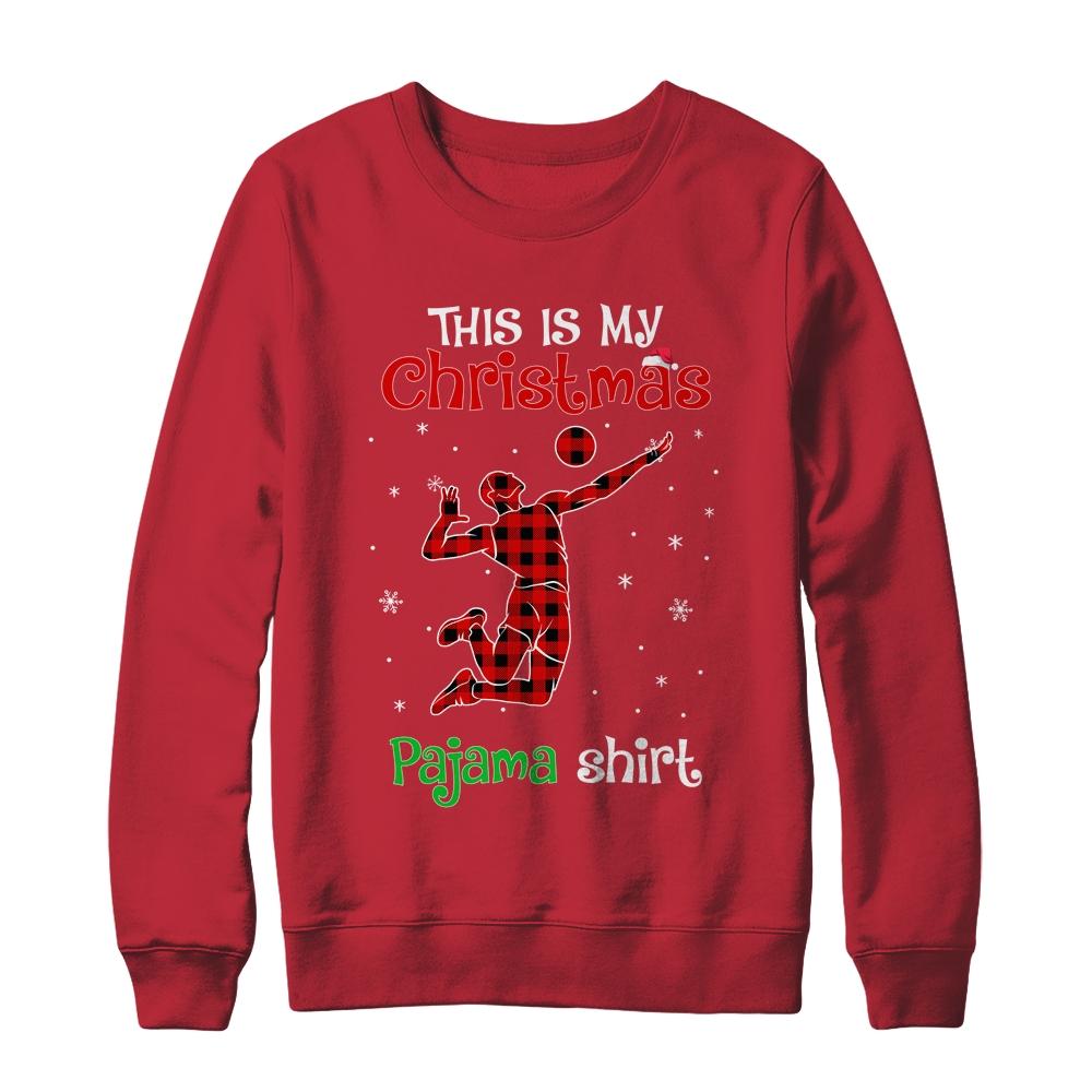 This Is My Christmas Pajama Shirt Red Plaid Volleyball-T-Shirt & Sweatshirt-Crewneck Sweatshirt-Red
