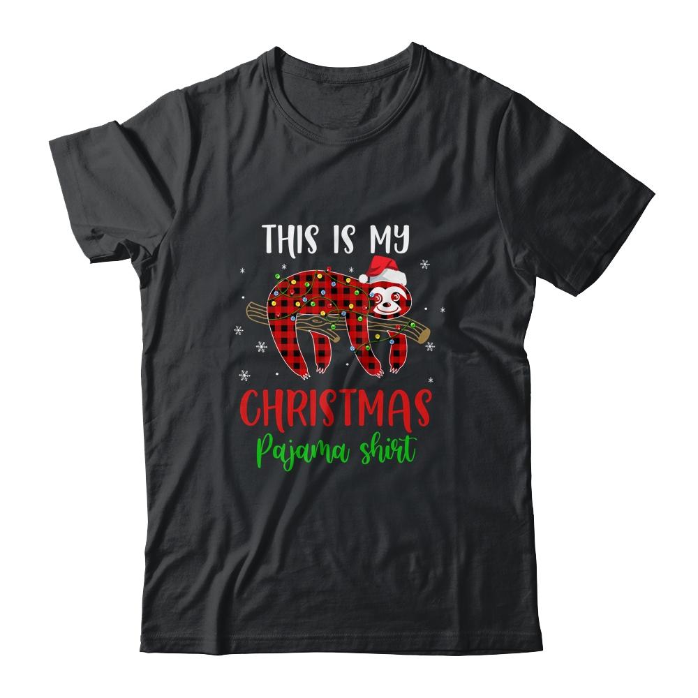 This Is My Christmas Pajama Shirt Sloth Red Plaid-T-Shirt & Sweatshirt-Classic T-Shirt-Black