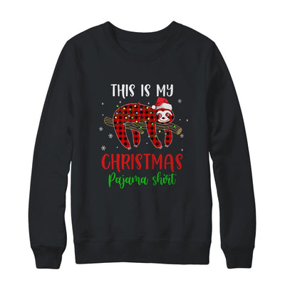 This Is My Christmas Pajama Shirt Sloth Red Plaid-T-Shirt & Sweatshirt-Crewneck Sweatshirt-Black