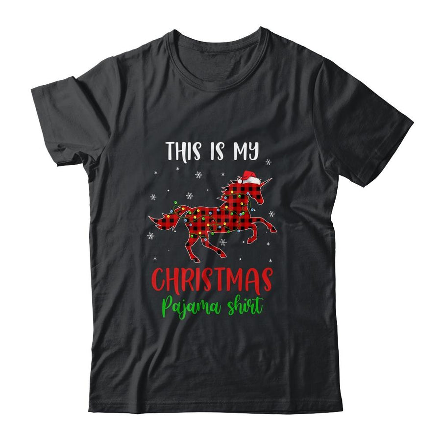 This Is My Christmas Pajama Shirt Unicorn Red Plaid-T-Shirt & Sweatshirt-Classic T-Shirt-Black