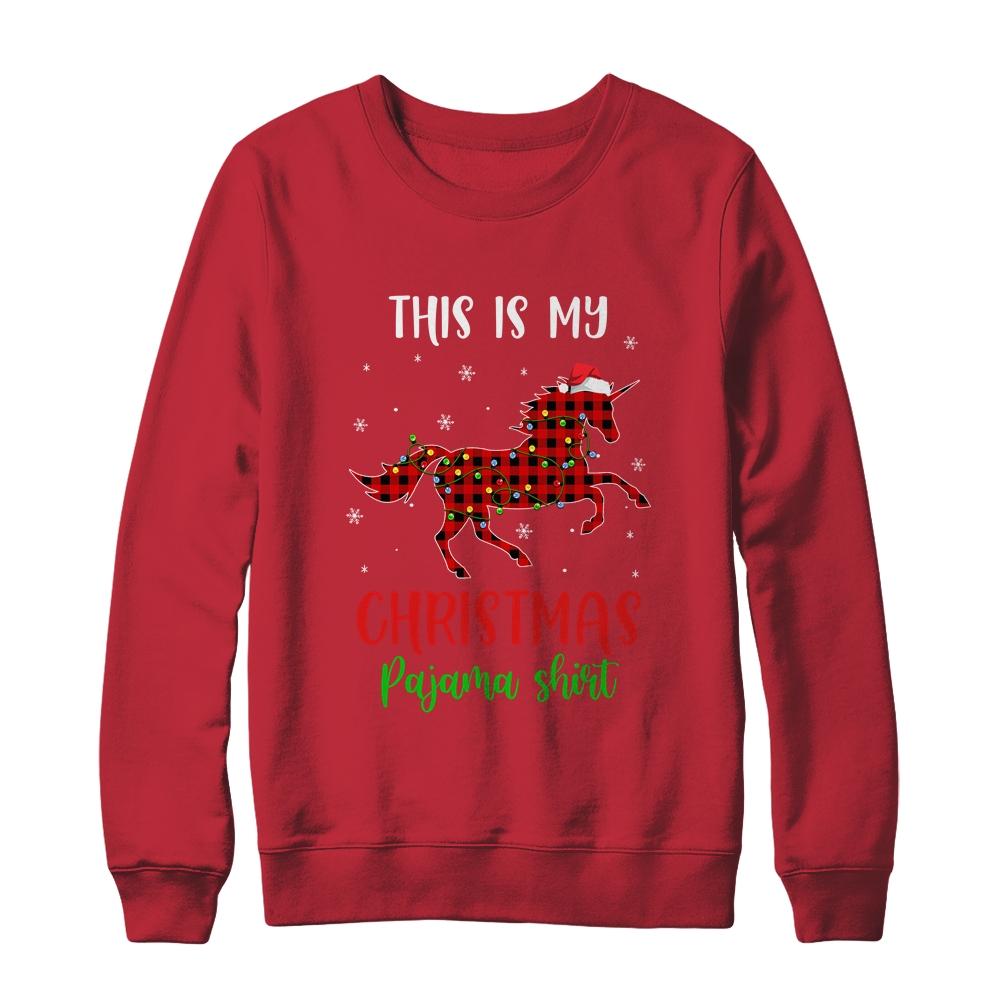 This Is My Christmas Pajama Shirt Unicorn Red Plaid-T-Shirt & Sweatshirt-Crewneck Sweatshirt-Red