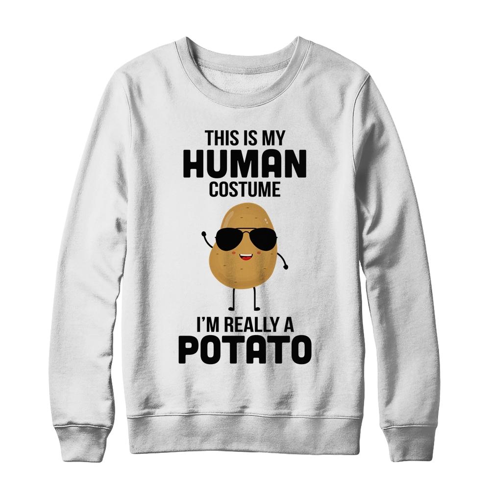 This Is My Human Costume Im Really A Potato Halloween-T-Shirt & Sweatshirt-Crewneck Sweatshirt-White