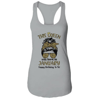 This Queen Was Born In January Happy Birthday To Me Leopard-T-Shirt & Tank Top-Women's Ideal Racerback Tank-Heather Grey