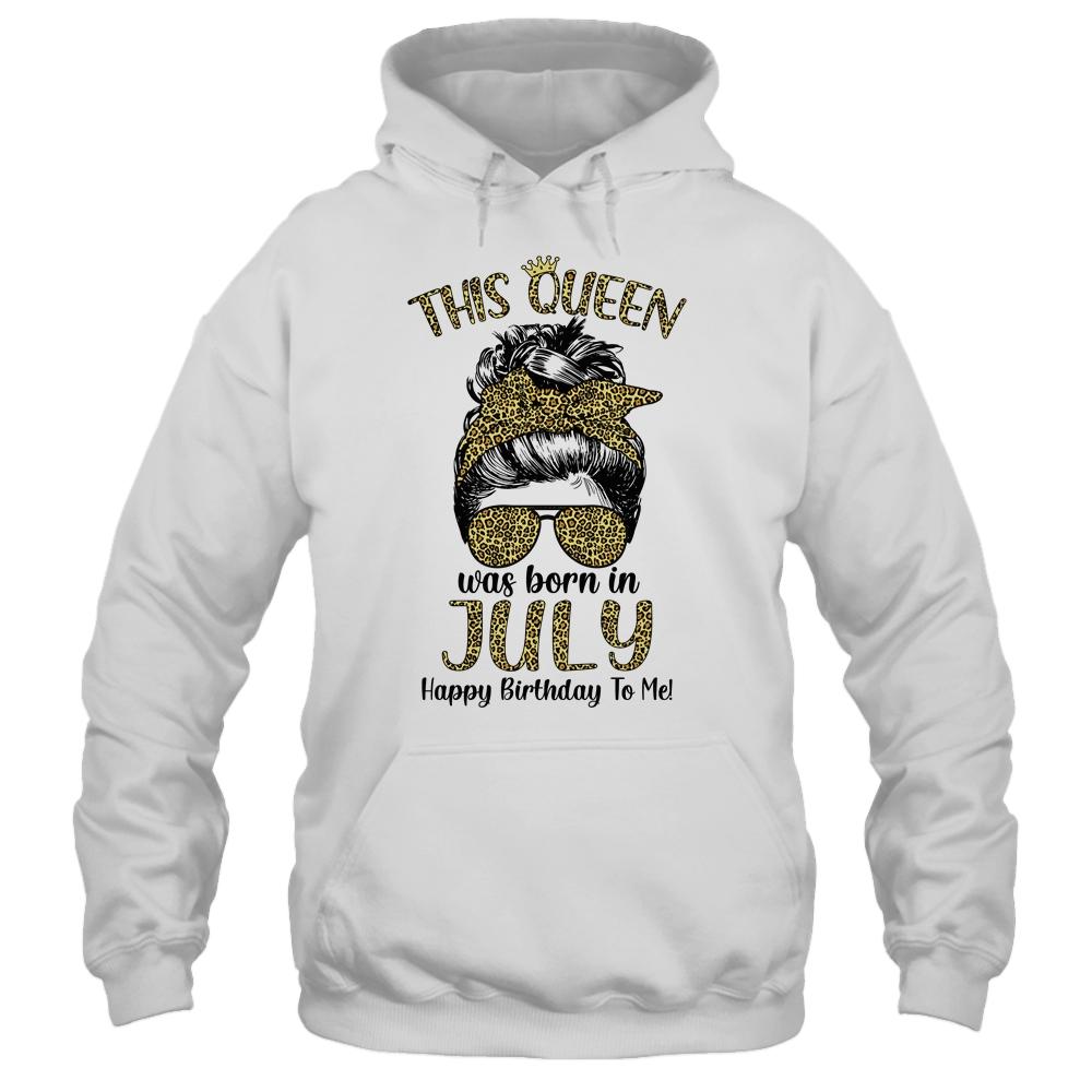 This Queen Was Born In July Happy Birthday To Me Leopard-T-Shirt & Tank Top-Pullover Hoodie-White
